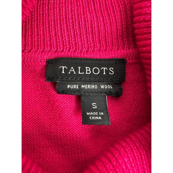 Talbots Size Small Merino Wool Soft Cowl Neck Sweater Hot Pink Button Cuffs - Picture 5 of 9